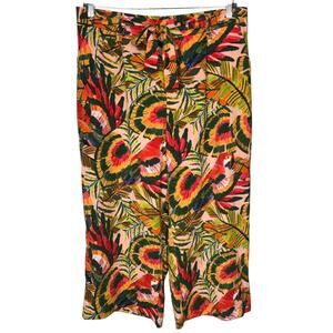 Eliane Rose Multicolor Tropical Tie Belt Cropped Wide Leg‎ Pull-On Pants Size XL
